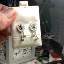 Emerald/diamond Sterling Earrings 