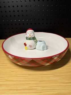 10 Strawberry St Snowman Igloo Cupboard Christmas Party Bowl w/ Toothpick Holder