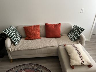 Beige Sectional Sofa with Chaise + Pillows