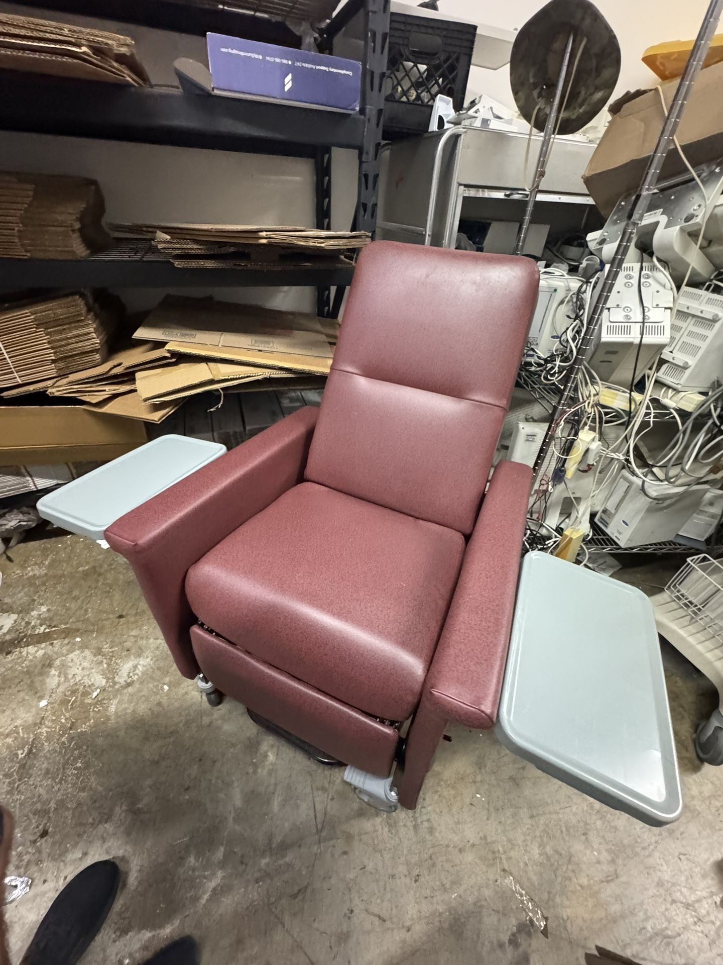 Recliner Vinyl Chair Red With Food Tray
