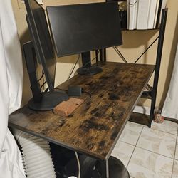 Sarahlouise Modern Computer Desk - Storage Shelves, Solid Wood Top