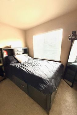 Full size bed with storage drawers 7 grey with head bjard