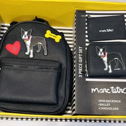 Marc Tetro Boston Terrier Backpack Set NIB 3 piece Set With Wallet 