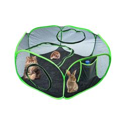 Small Animal Playpen Guinea Pig Cage Rabbit Cage with Toy Tunnel Breathable & Transparent Pop Open Exercise Yard Fence with Top Cover Anti Escape for 