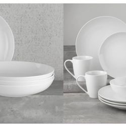 Euro Ceramica Essential Collection Fine Porcelain Classic Coupe 20-Piece Dinnerware and Serveware,4 Pieces 9-Inch Meal Bowl Included, Service for 4, C