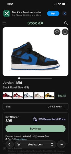 Air Jordan 1 mid size 4.5 youth