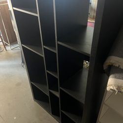 HARD WOOD BLACK MULTI SECTION CUBBY STORAGE RACK SHELF UNIT