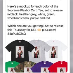 Playboy Carti FW2025 For Winter, Items Supreme T Shirt Preorder THROUGH APP OR MEET AT STORE. 