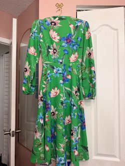 Green Floral Long Sleeve Midi Dress