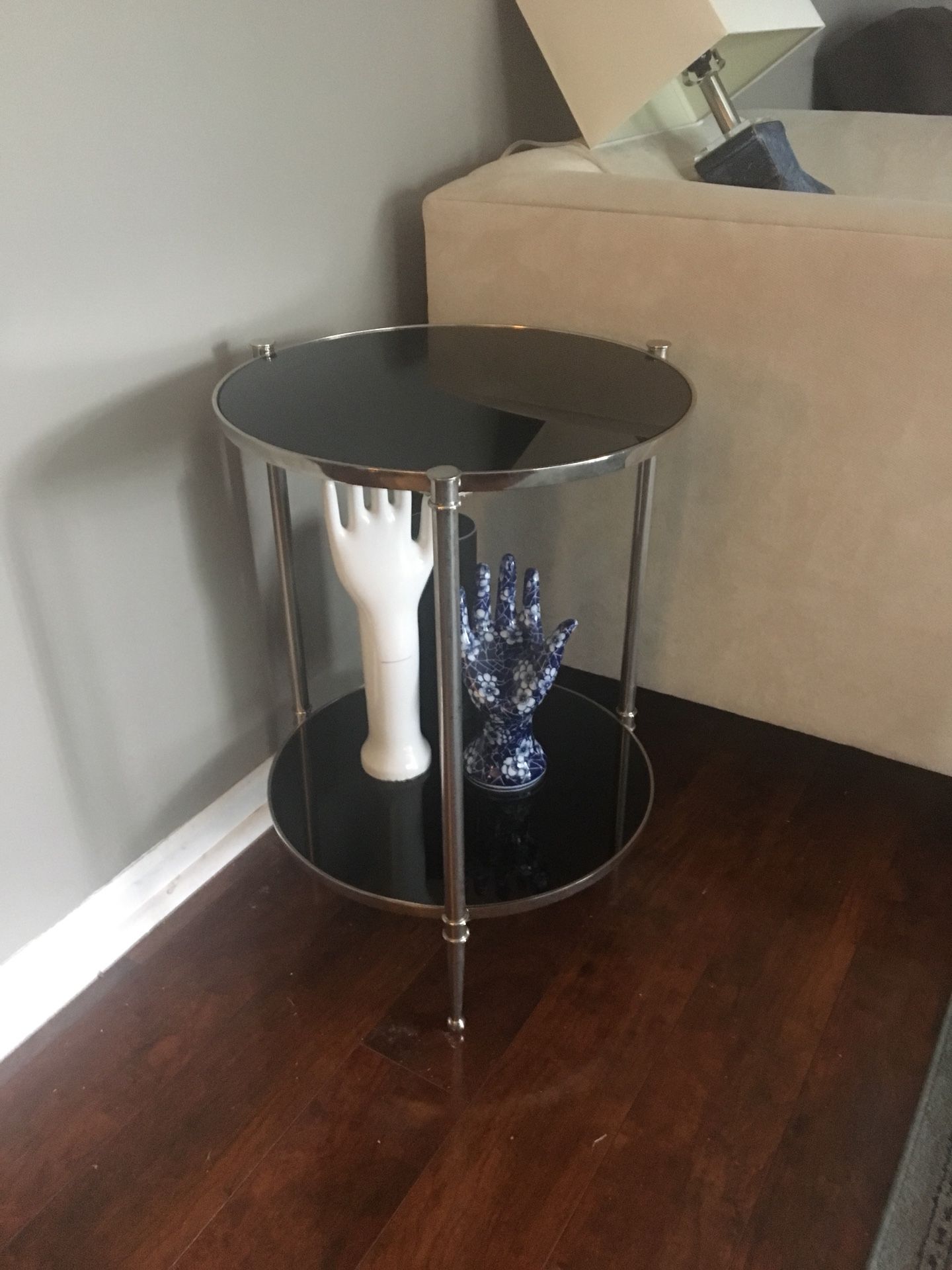 Chrome and black glass side end table