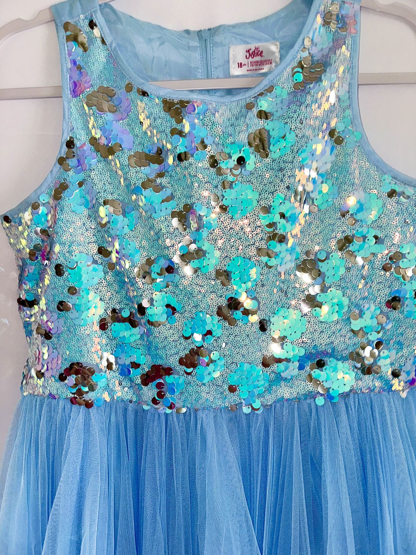 ~Girls JUSTICE Spring Dress Blue W/ Sequins~Sz18