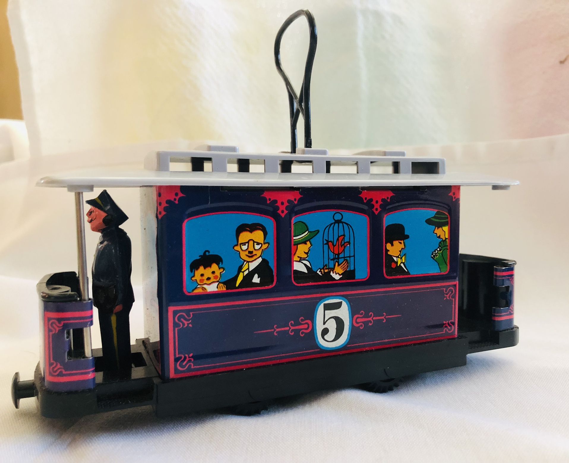Vintage German Tin Toy Trolley Car with Original Box