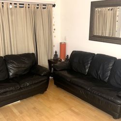 Black Leather Couch Set 
