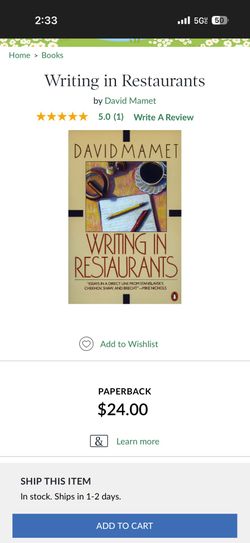 Writing In Restaurants Book