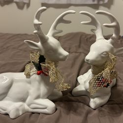 Set Of Two Vintage Ceramic Deer 