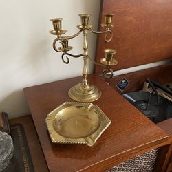 Brass Candelabra and Ash Tray