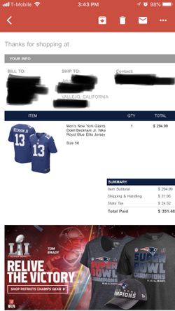 NIKE ELITE (NYG) OBJ JERSEY (On-Field) for Sale in El Cerrito, CA