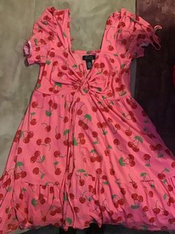 Sweet society pink cherry dress, size medium, summer dress , hot topic