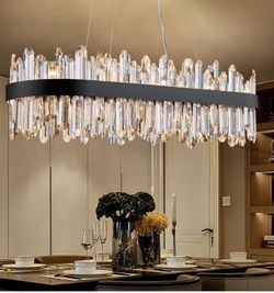 Modern Oval Crystal Chandelier Black Frame