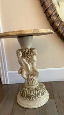 Cherub Pedestal Side Table with Stone Top