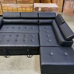 New! Black Sectional Sofa, Leatherette Sectional. Sectional Sofa With Storage Ottoman, Sofa Bed, Sectional Sofa Bed, Sectional With Pull Out Bed