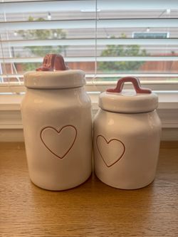 Rae Dunn Heart Design Ceramic Canister Set - White with Red - Valentine’s Day