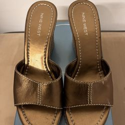 Nine West Bronze Leather Sandals