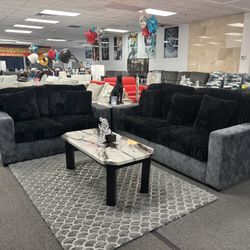 Black Sofa&loveseat Set For Sale (New) Plush Fabric 45% Off ( Multiple Colors Available ) 
