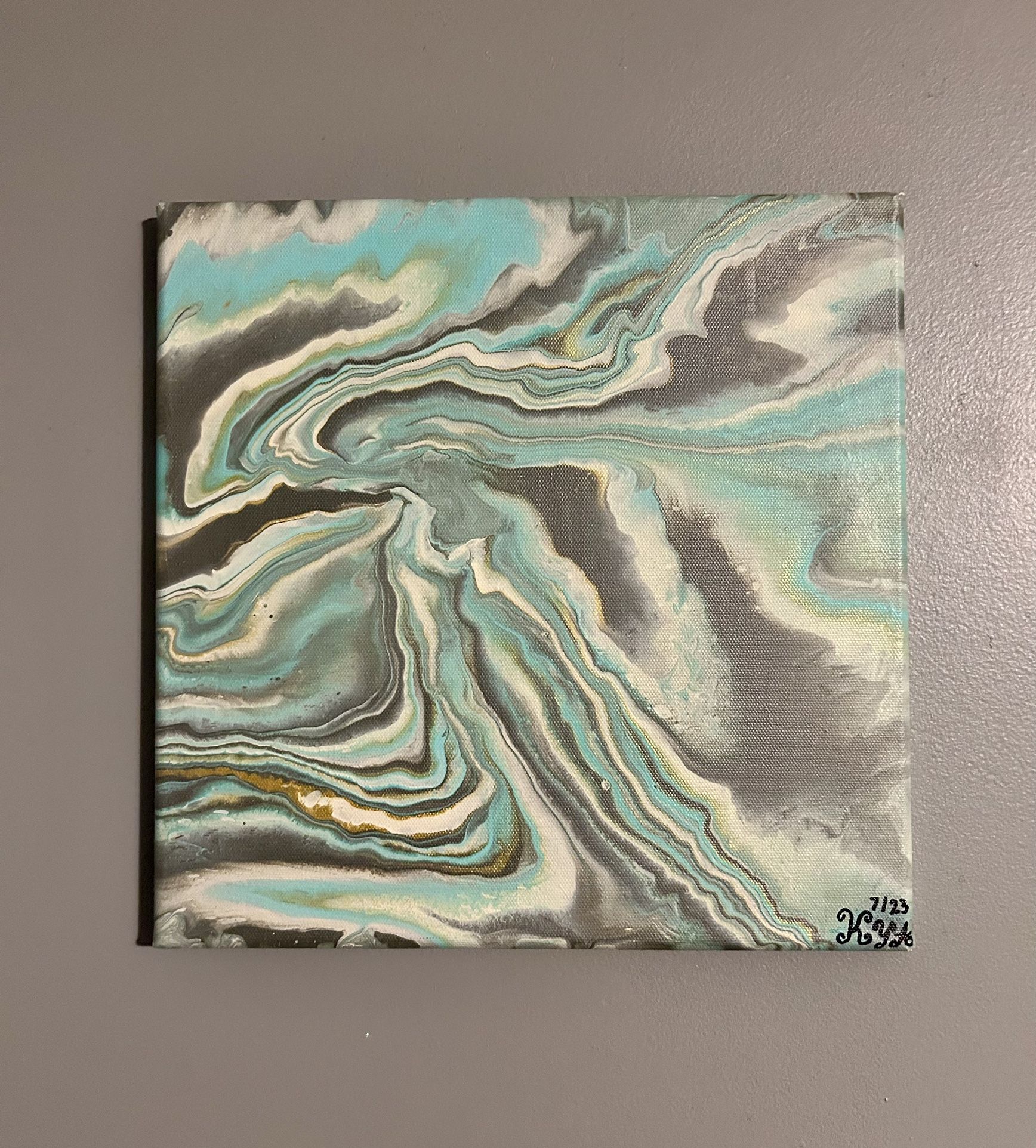 Acrylic Pour Art Original Abstract Painting By Kya, 12” x 12” x 1”