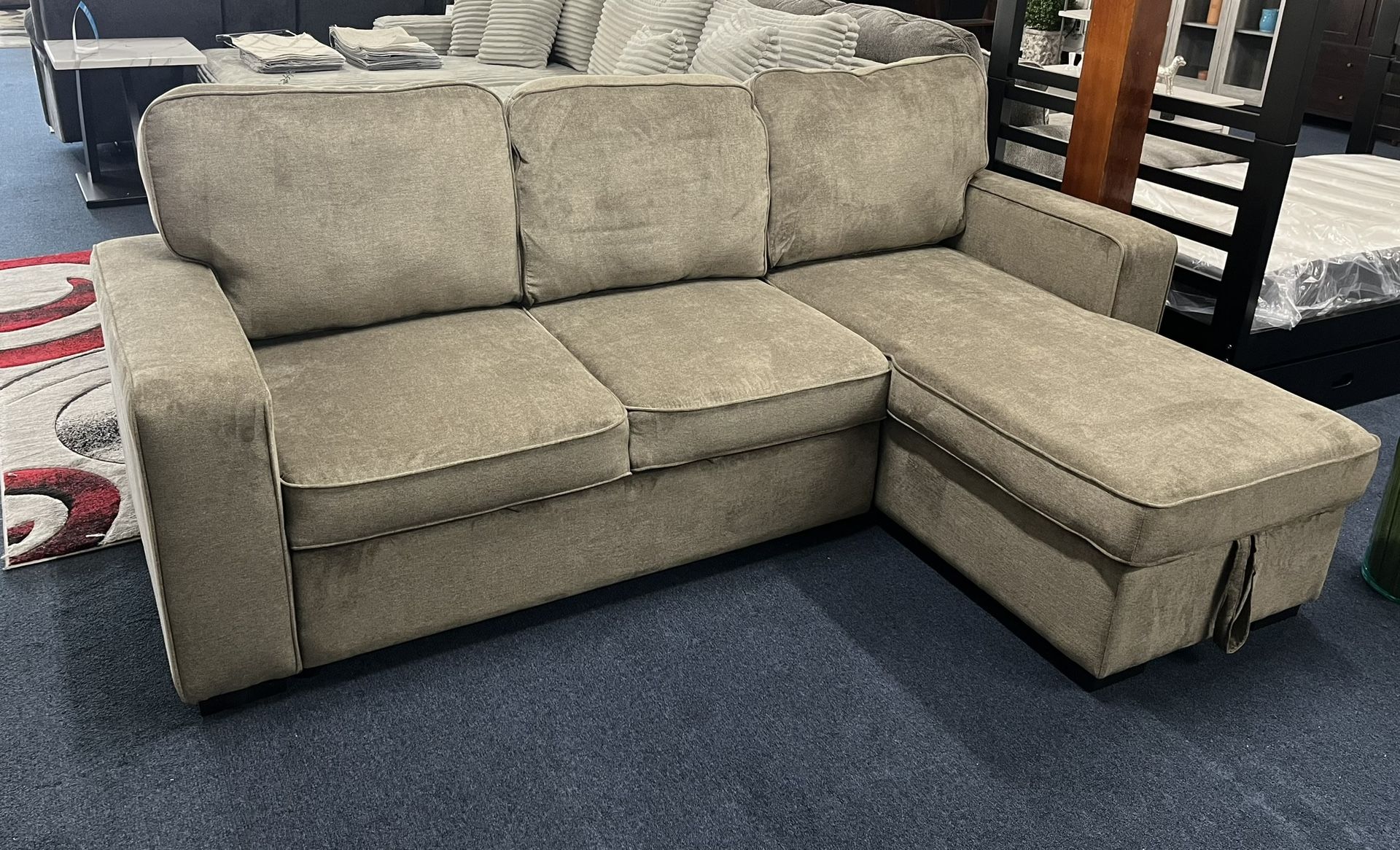 Warm Grey Reversible Sleeper Sectional W/ Storage