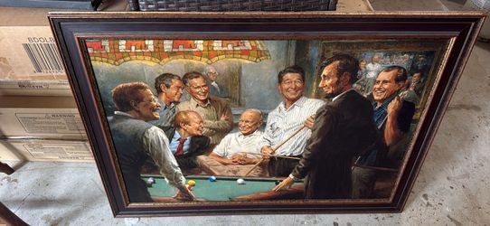 Framed Andy Thomas Presidents Playing Pool Painting