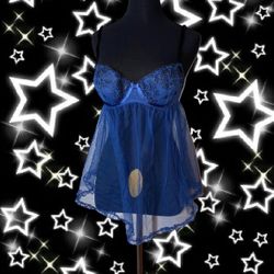 Victoria secret blue mesh baby doll chemise buster cup 