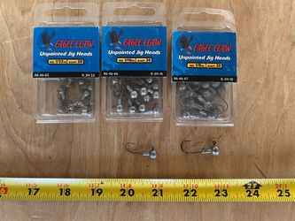60 Eagle Claw Unpainted round jig Heads, Szs 1/32, 1/16, 1/8 oz, Bass, Trout, Crappie, Perch Fishing Lures