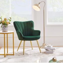 Accent Chair, Upholstered Armchair with Metal Legs, Green
