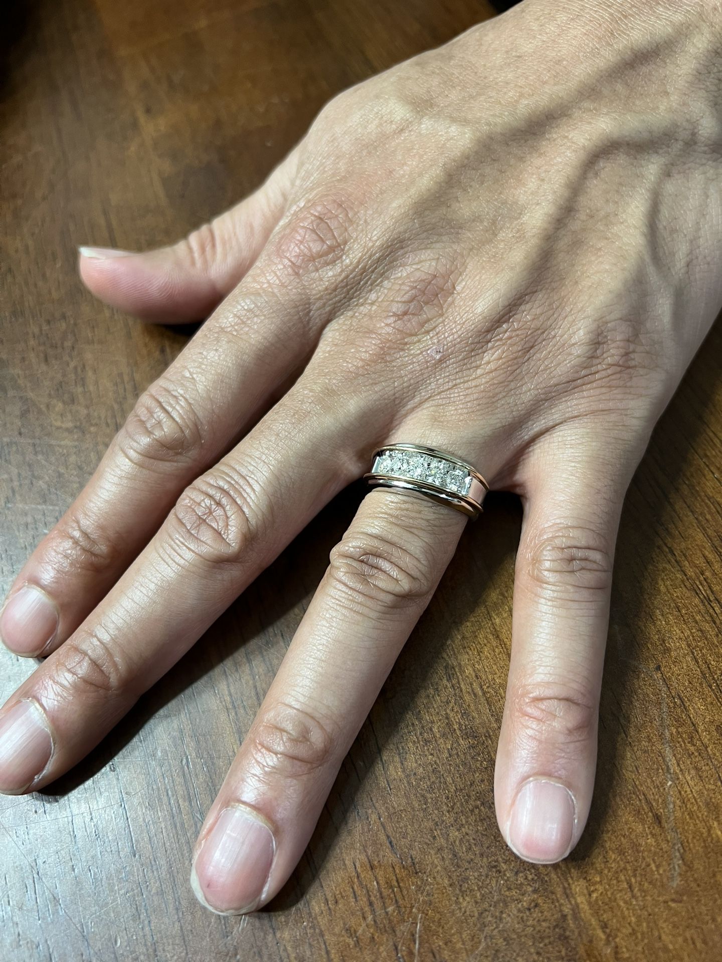 Men’s 14K White & Yellow Gold Ring with 5 Diamonds – Size 8.75