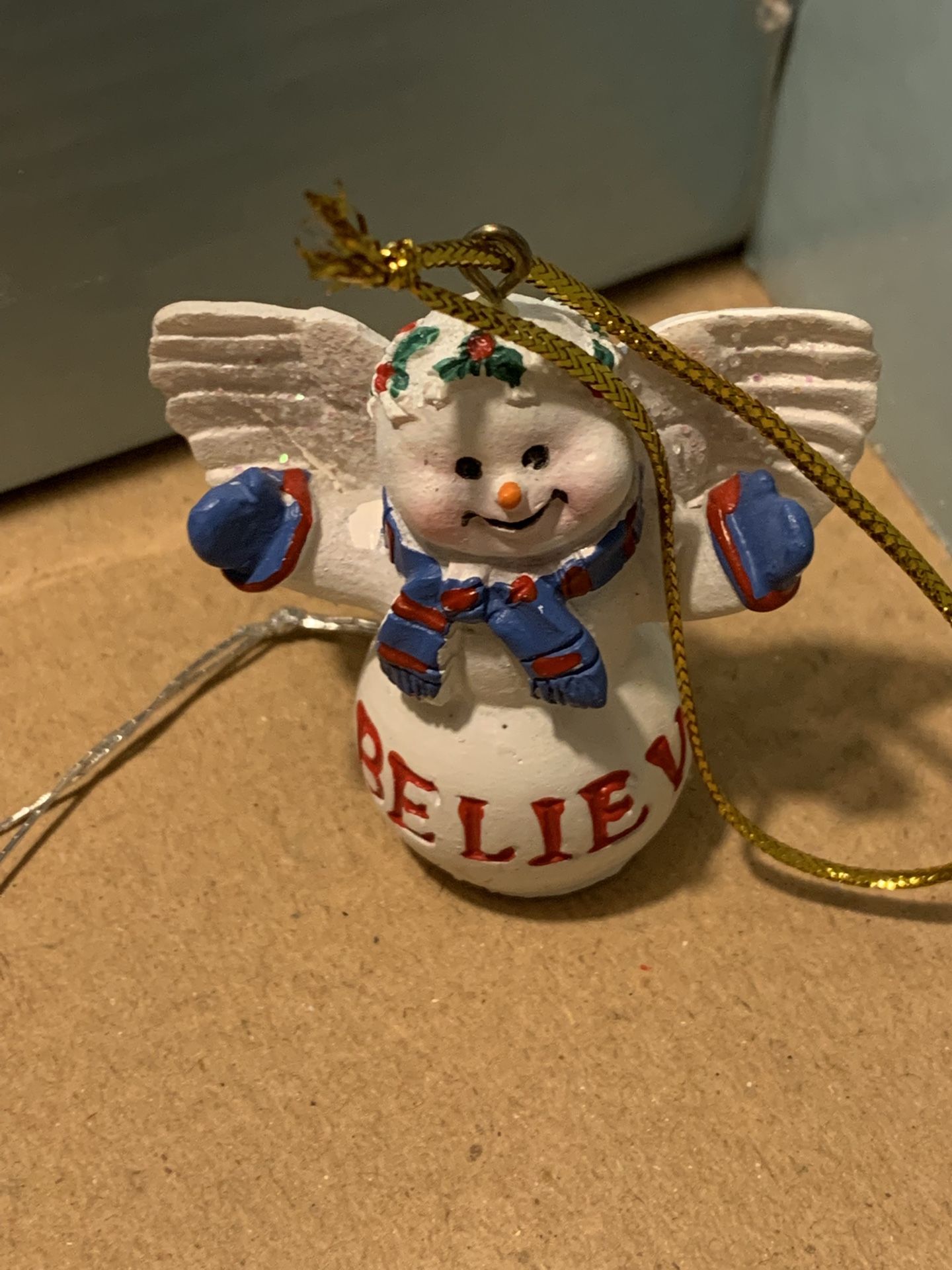 MINIATURE BELIEVE SNOWMAN ANGEL ORNAMENT 