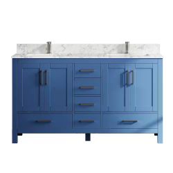 Aeterna 60 in. W x 22 in. D x 34 in. H Double Sinks Freestanding Bath Vanity in Blue with Cultured Marble Top