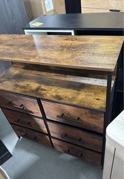 Black 6-Drawer Dresser with Open Shelf
