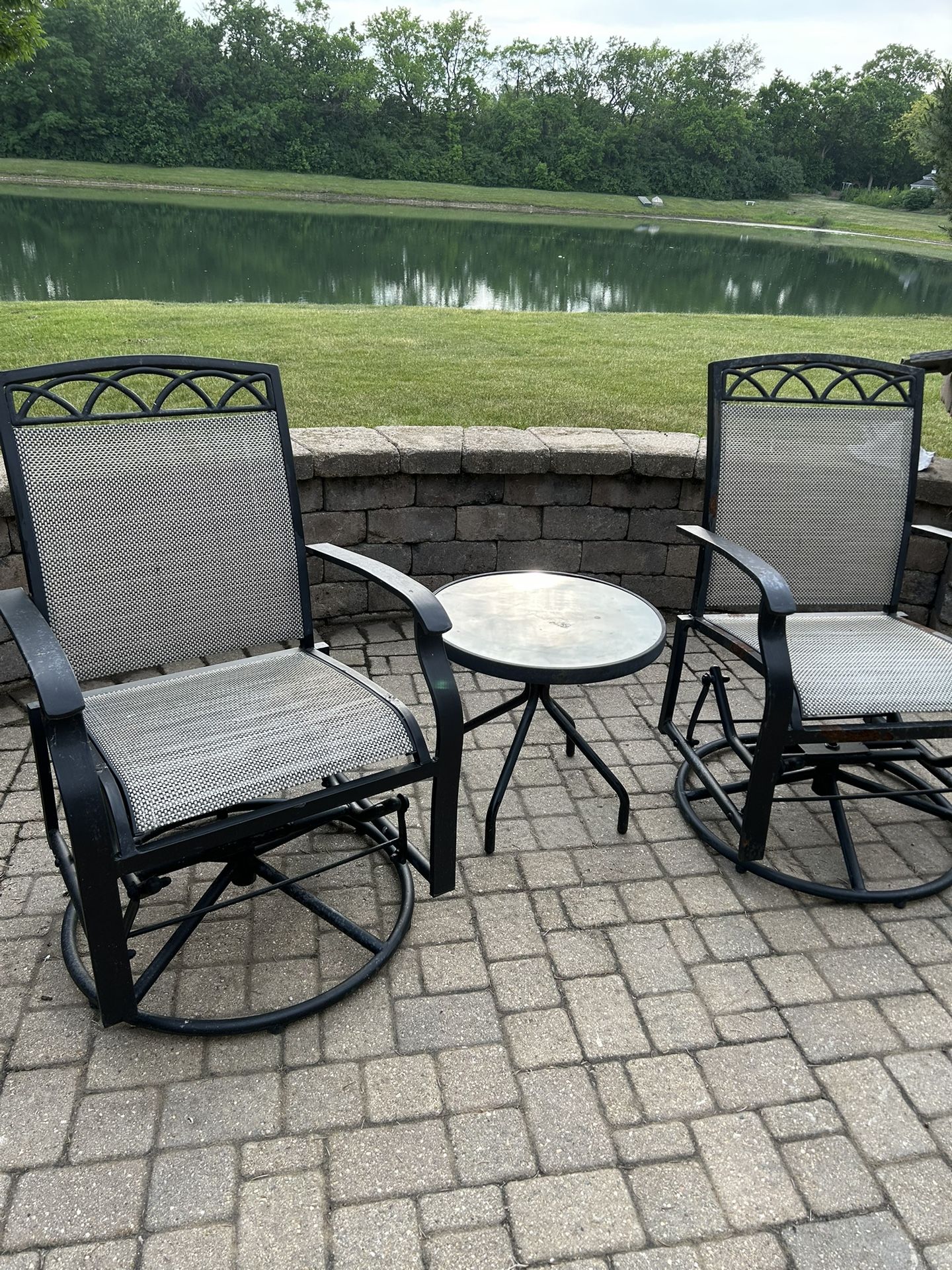 3 Pieces 2 Large Swivel Rockers Chairs With Table