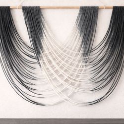 Large Macrame Wall Hanging 60"x38" – Modern Boho Decor Black Gray White