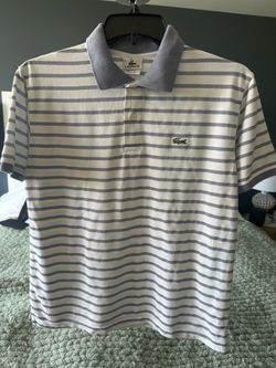 Lacoste Men’s White and Light Gray Striped Polo