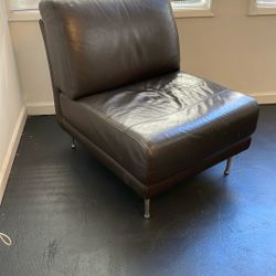 Modern Brown Leather Armless Lounge Chair – Sleek Accent Seat