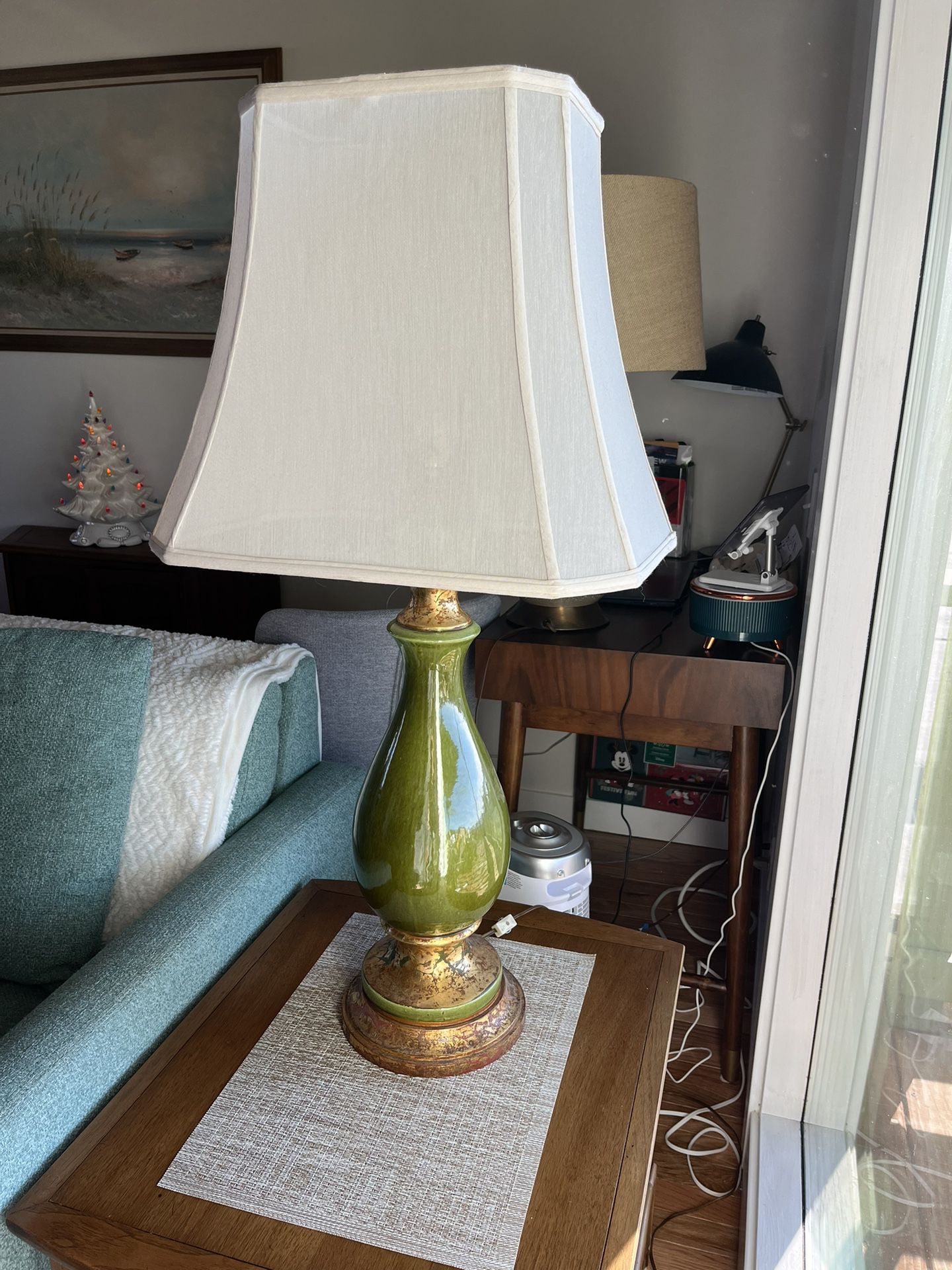 Mid Century Green lamp with Shade Free!!!