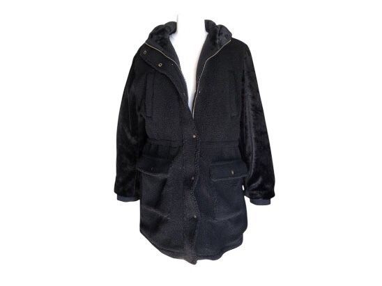 Eden Society NWOT Holly Contrast Hood Sherpa Cinched Waist Cargo Jacket Black LG