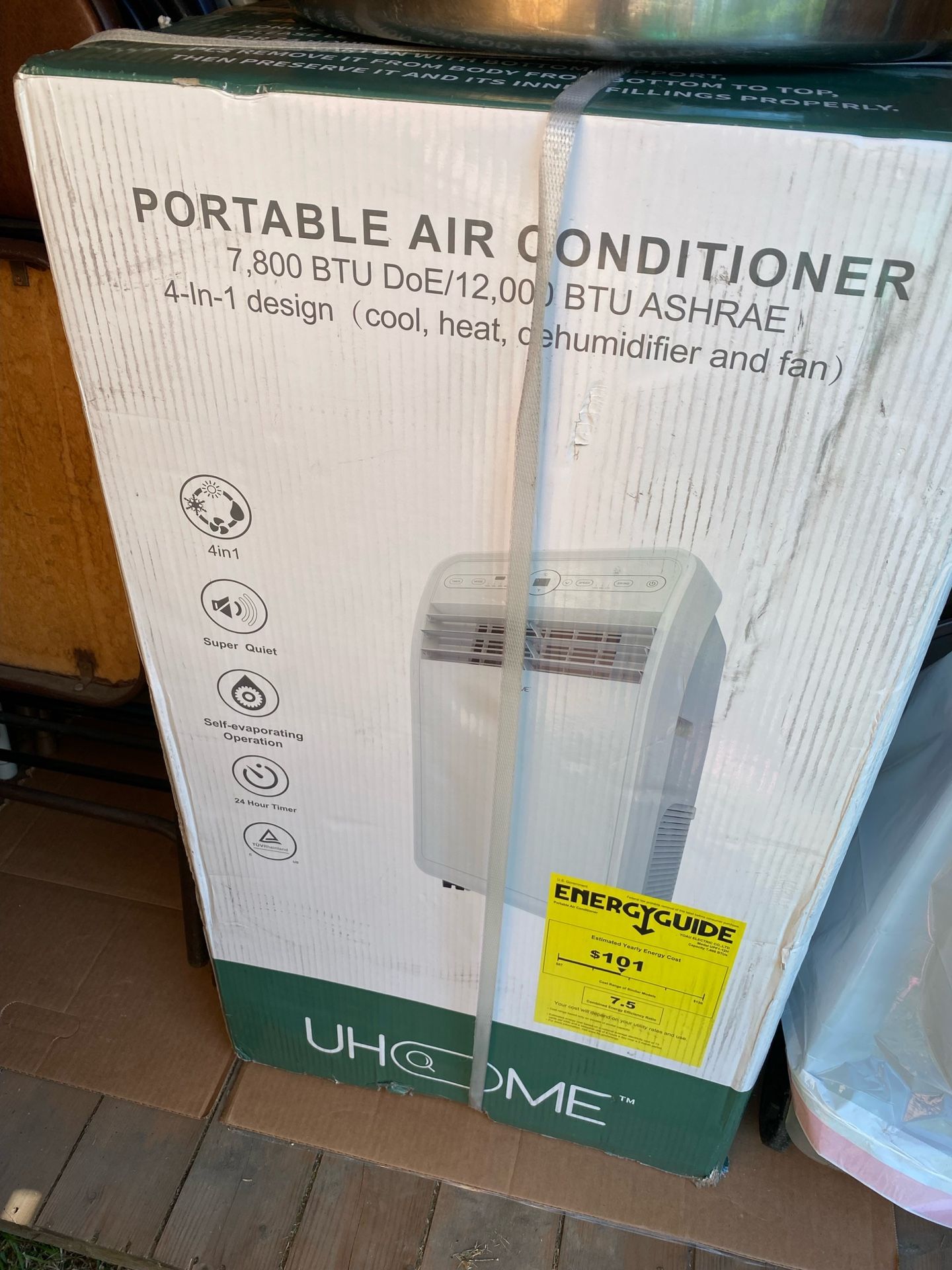 UHOME 7,800 BTU (DOE) Portable Air Conditioner Cools 400 sq. ft. with Heater and Dehumidifier with Remote in White, 