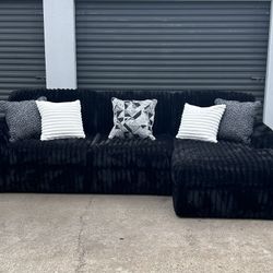 Black Corduroy Sectional Couch 