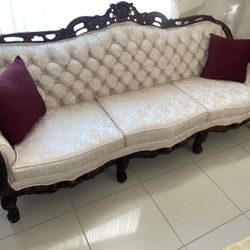 Vintage Couch , Love Seat , Two Chairs, Marble Coffee Table, Two Marble Side Tables 