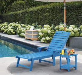 Hellen Keller Blue 2-Piece HDPS Plastic Adjustable Outdoor Patio Reclining Chaise Loung