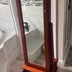 Full Length Mirror, Jewelry/Makeup Armoire With A Lock 360° Swivels