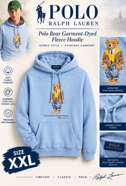 Polo Ralph Lauren Polo Bear Garment- Dyed Fleece Hoodie, Size XXL, Lt. Blue